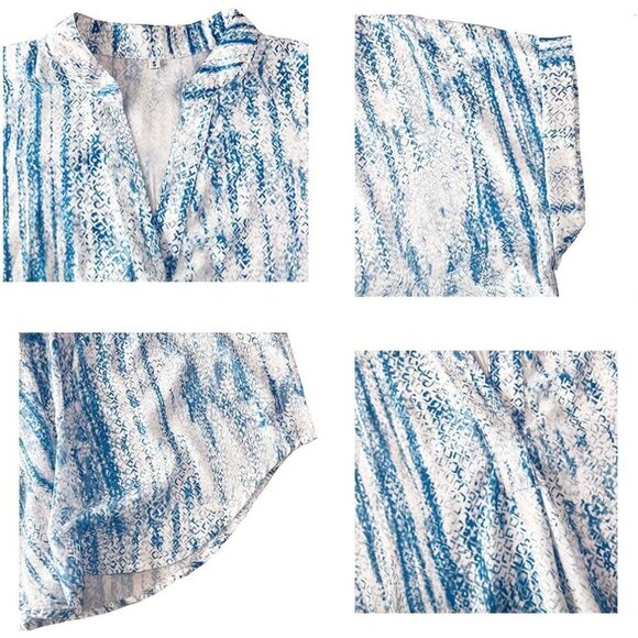 Women’s Summer Chiffon Blouse Casual Short Sleeve V Neck Shirt Loose Tunic Tops - Picture 5 of 7